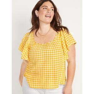 Old Navy Linen Gingham Milkmaid Babydoll Top Womens Plus Size 4X Yellow Peasant